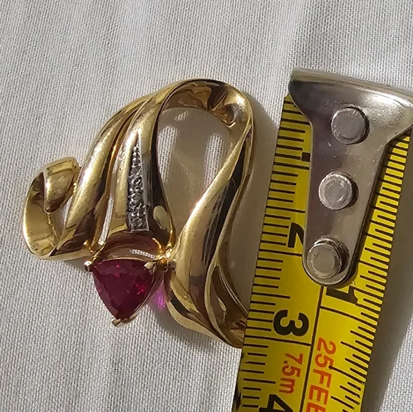 Elegant 14k Gold Ruby Diamond Huge Pendant